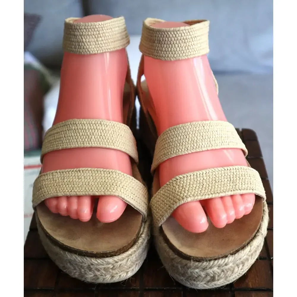 Espirit Gigi Sandals Platform Espadrille Wedge Cream Beige Strappy Open Toe 7.5m